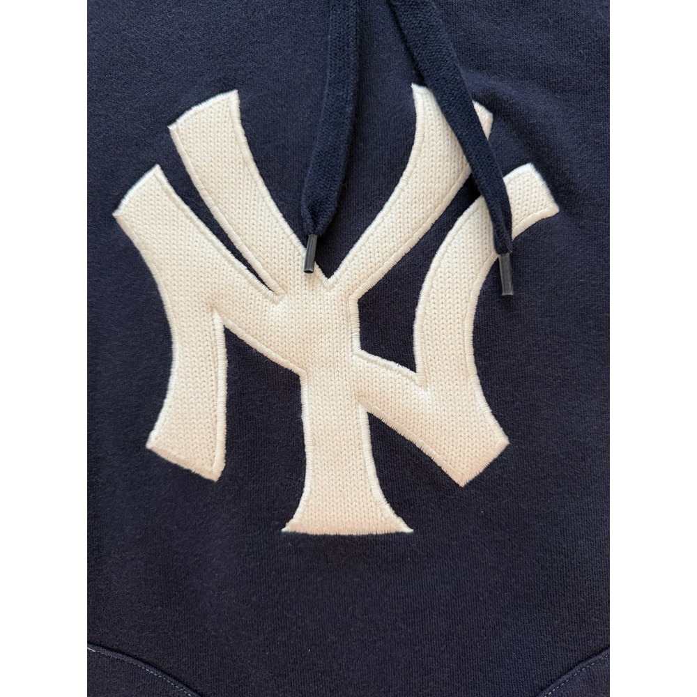 VNew York Yankees Majestic Hoodie Sweatshirt Logo Patch Navy Mens Medium - Picture 2 of 10